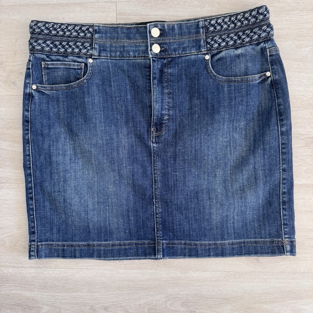 WHBM Denim Mini Skirt 14 Braided Waist Provence Authentic NWT
